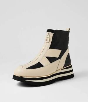NEW DJANGO & JULIETTE women's ebbiela ankle boots in milk-black leather